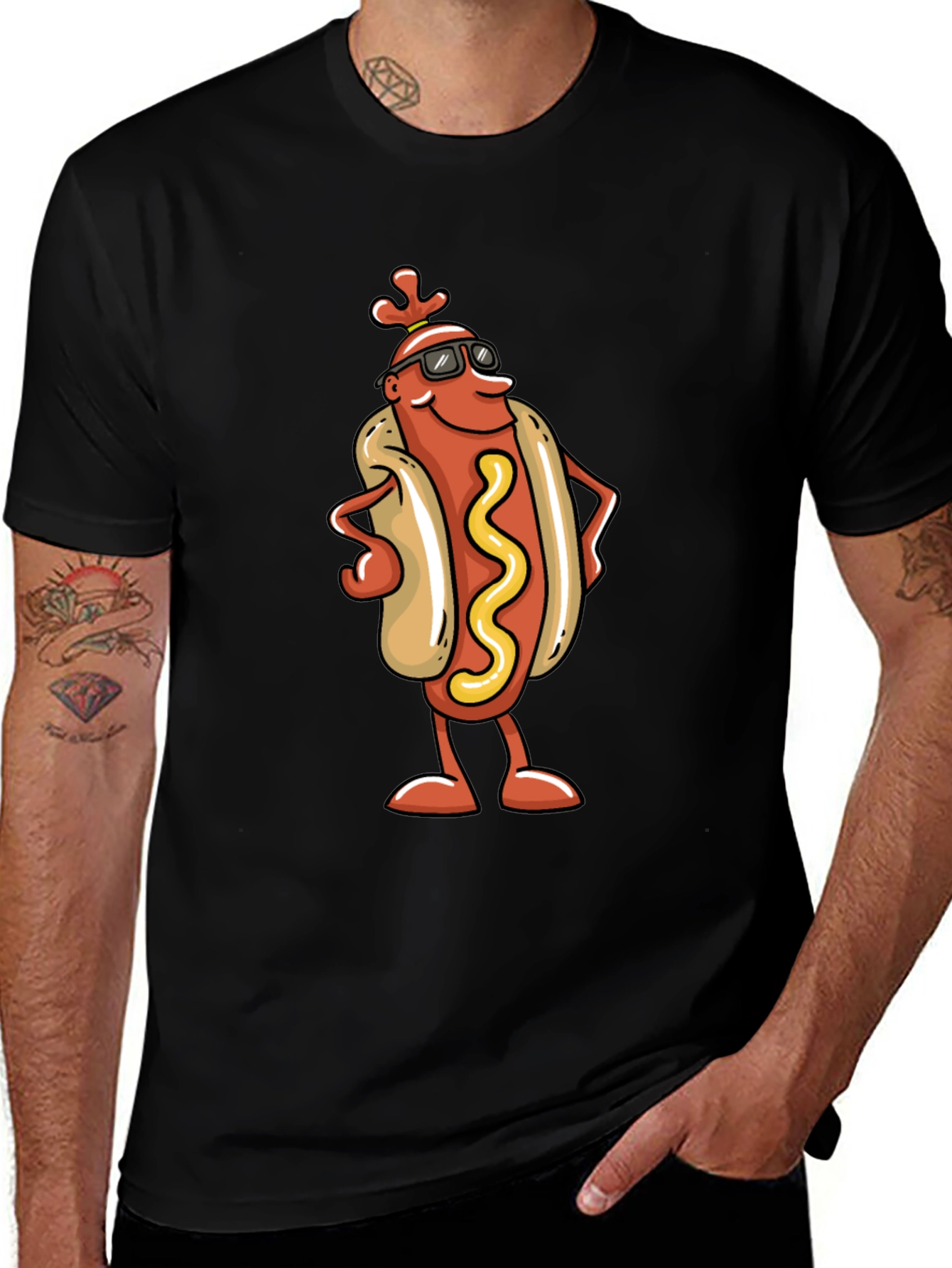 Variant 21 of Cool Hot Dog Cartoon Black T-Shirt