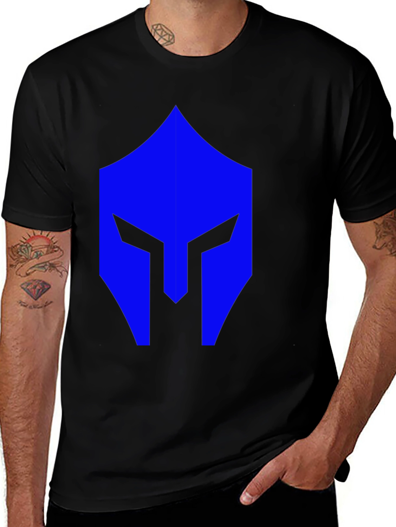 Black Blue Spartan Helmet Graphic Black T-Shirt main image