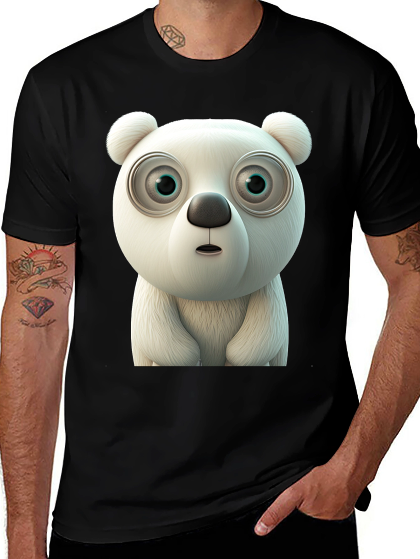 Variant 8 of Cute Cartoon Polar Bear Graphic Tee - Black