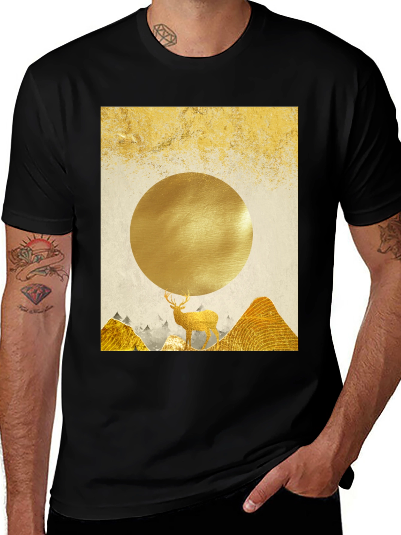 Variant 23 of Golden Deer Graphic Tee - Nature Inspired Print