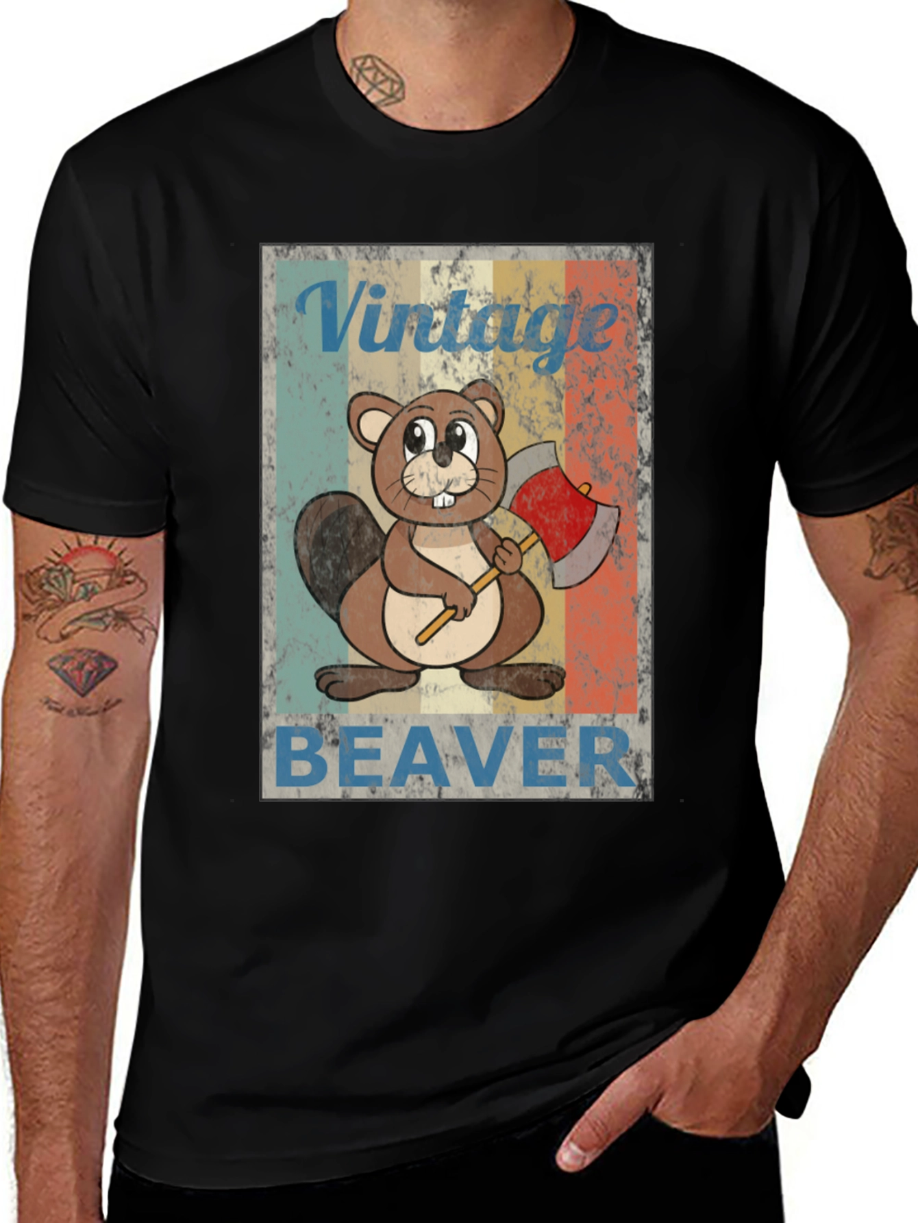 Variant 5 of Vintage Beaver T-Shirt - Lumberjack Style