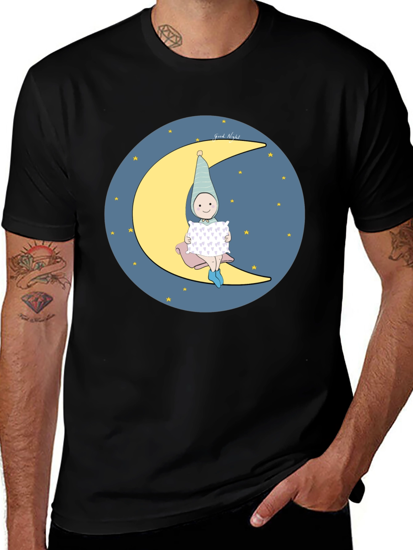 Variant 27 of Sleepy Moon Kid Graphic Tee - Black