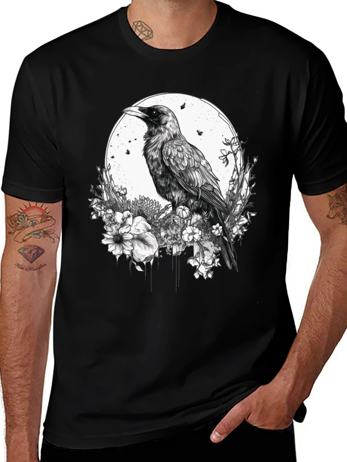 Variant 15 of Raven & Floral Graphic Print Tee - Black