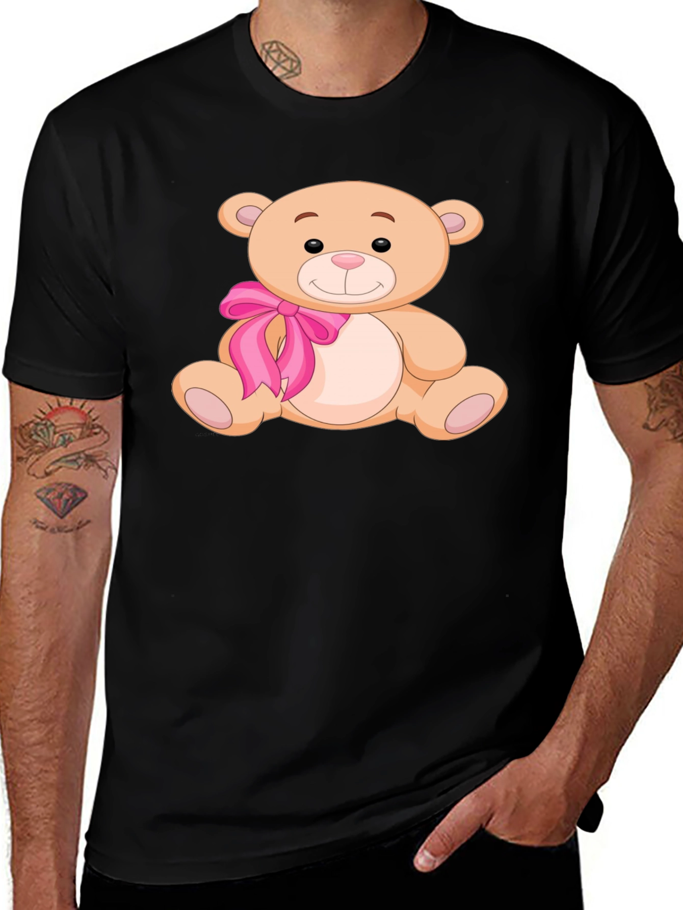 Variant 6 of Cute Teddy Bear Graphic Tee - Men's Black T-Shirt