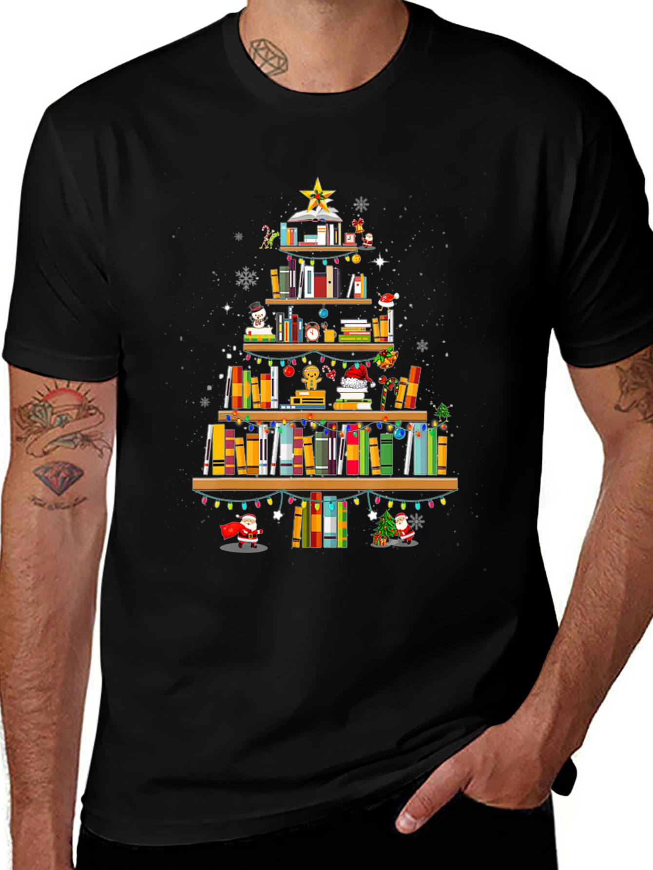 Book Christmas Tree T-Shirt: Holiday Librarian Tee