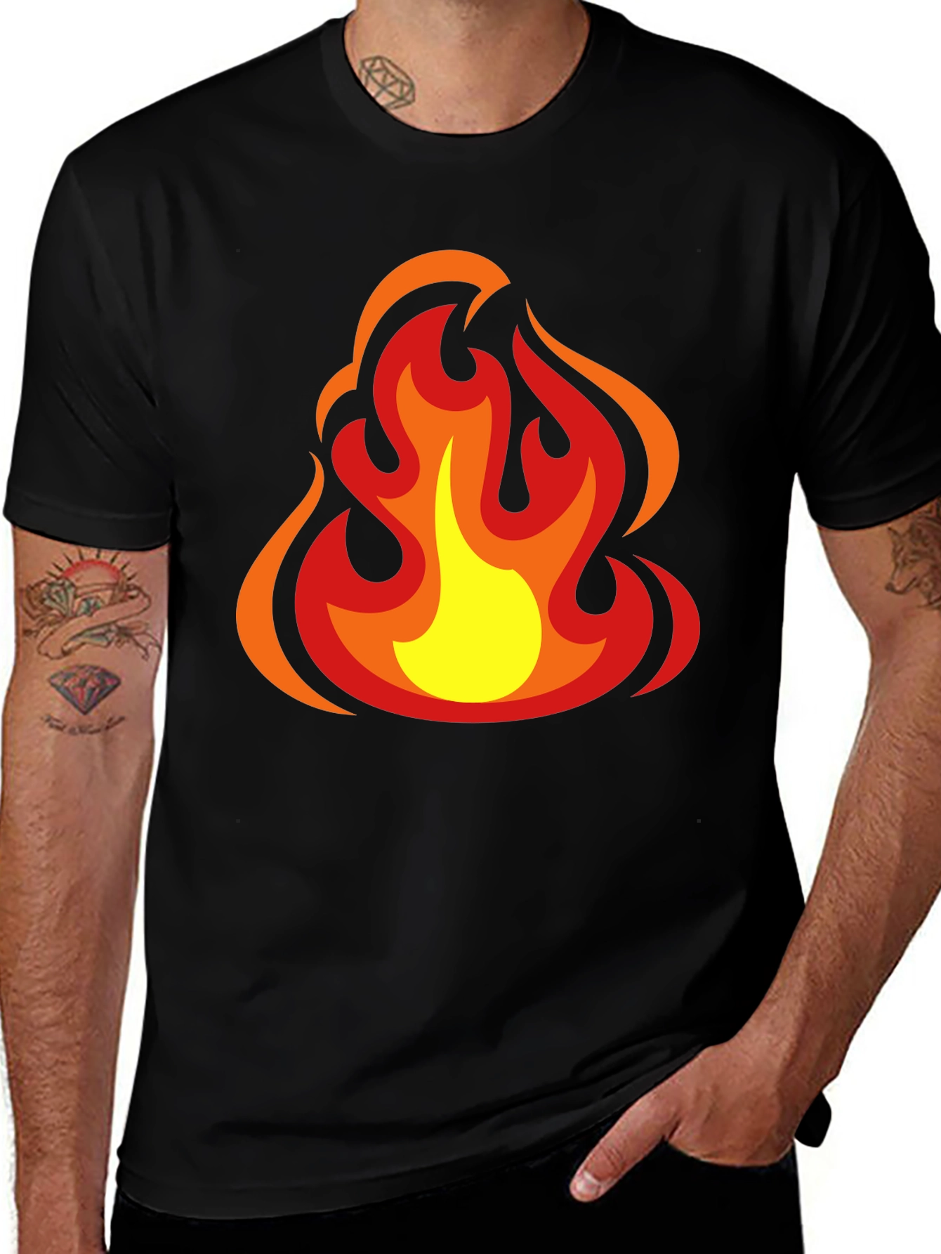 Variant 30 of Fiery Flames Graphic Tee - Bold Black Cotton T-Shirt