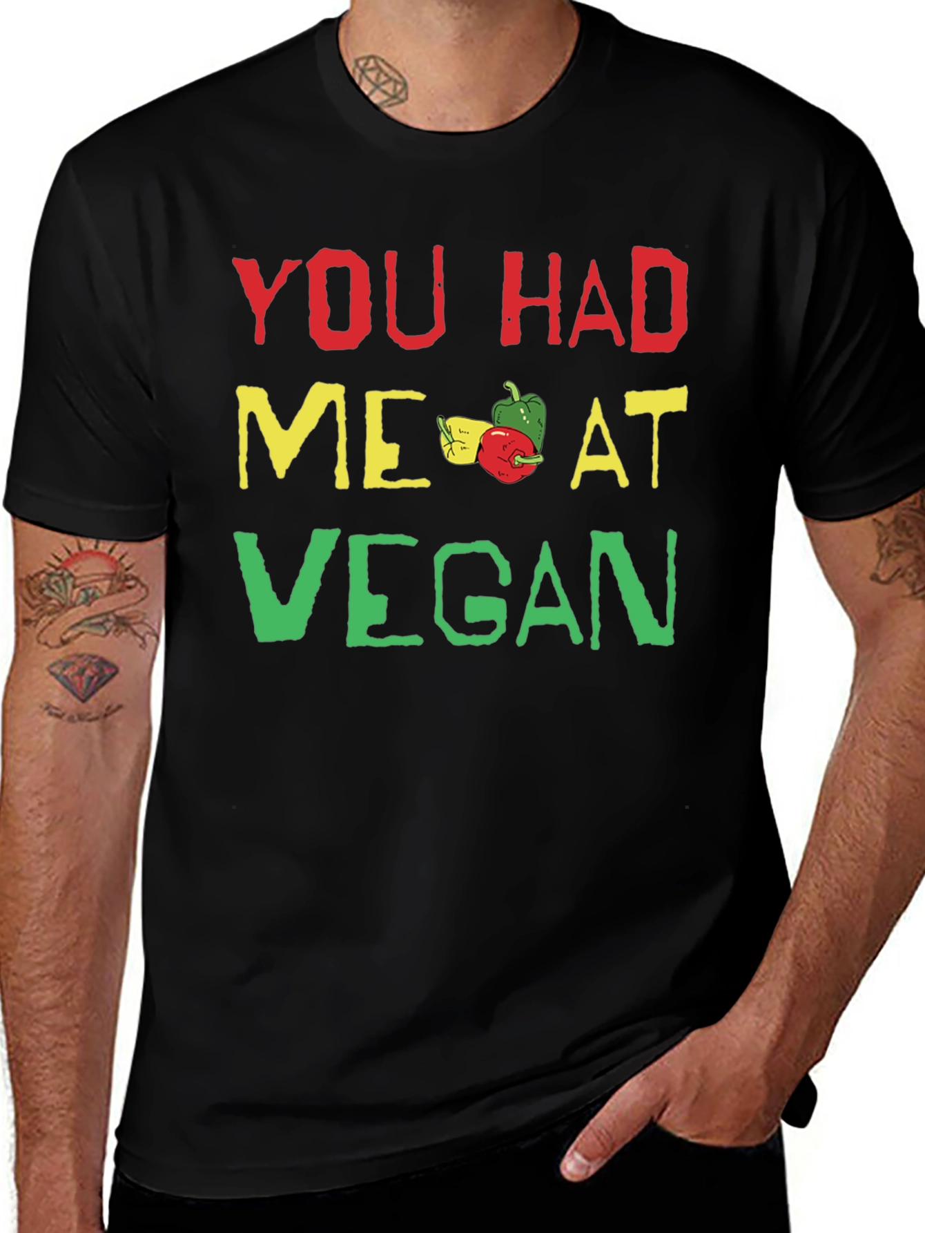 Variant 19 of You Had Me At Vegan T-Shirt Black Rasta Colors