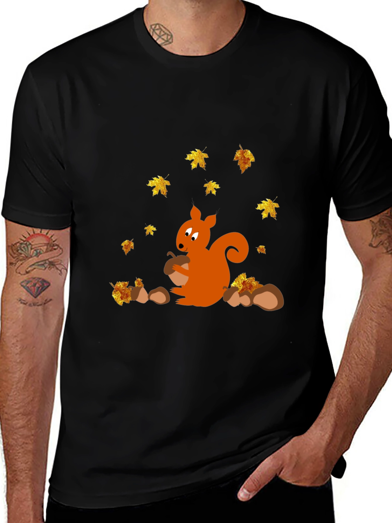 Variant 26 of Squirrel and Autumn Leaves Black T-Shirt