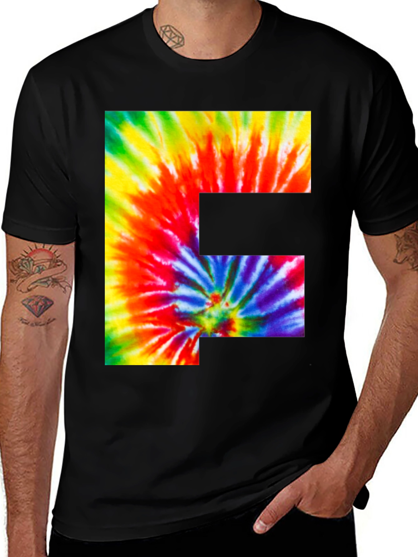 Variant 21 of Tie Dye Letter F Graphic Tee - Black