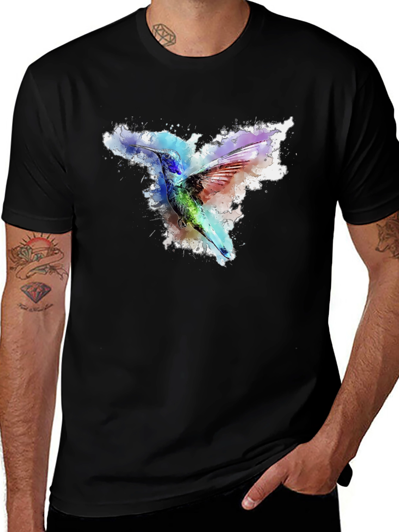 Variant 22 of Hummingbird Art Graphic Black T-Shirt