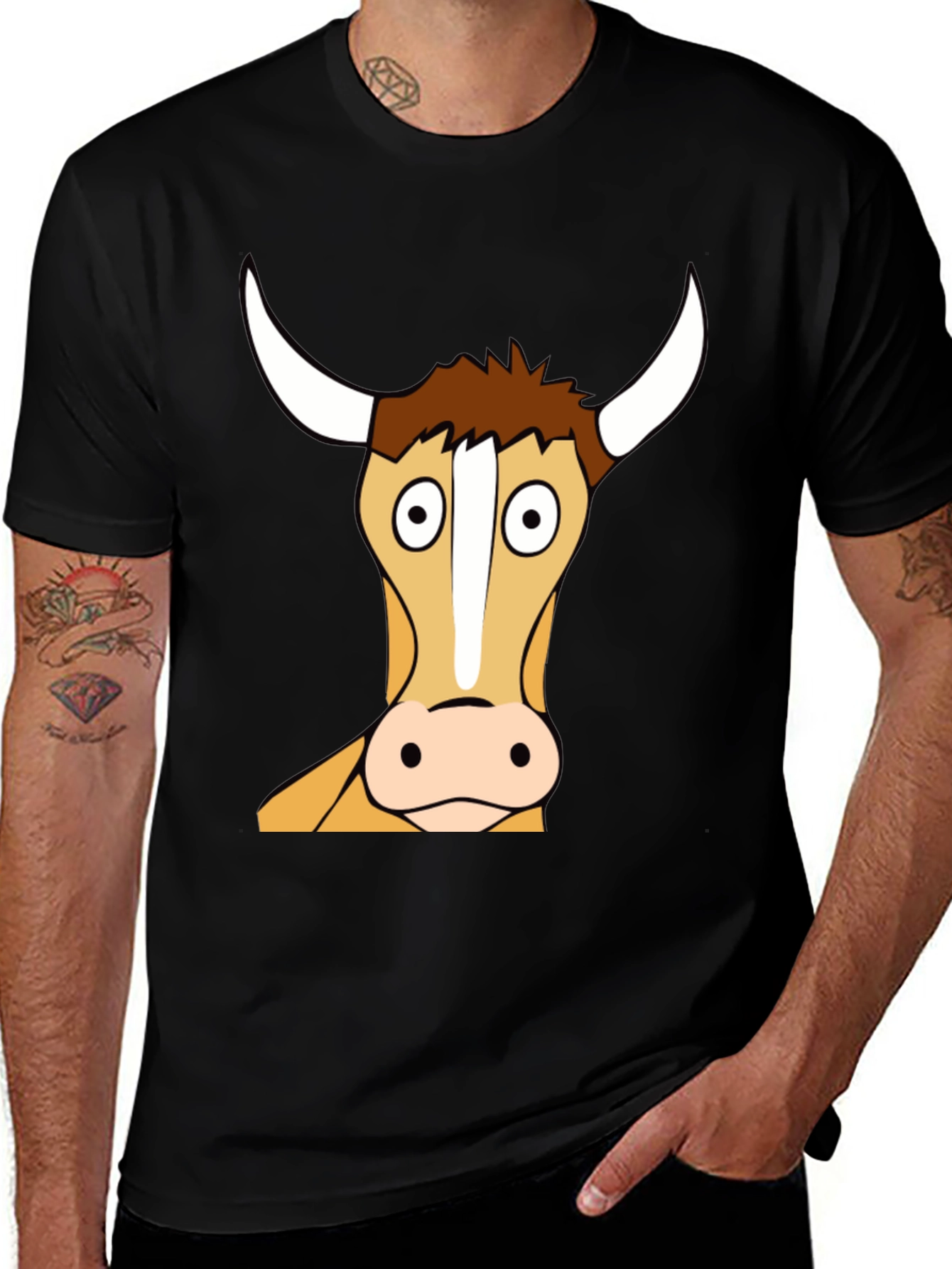 Variant 18 of Funny Bull Cartoon T-Shirt - Black