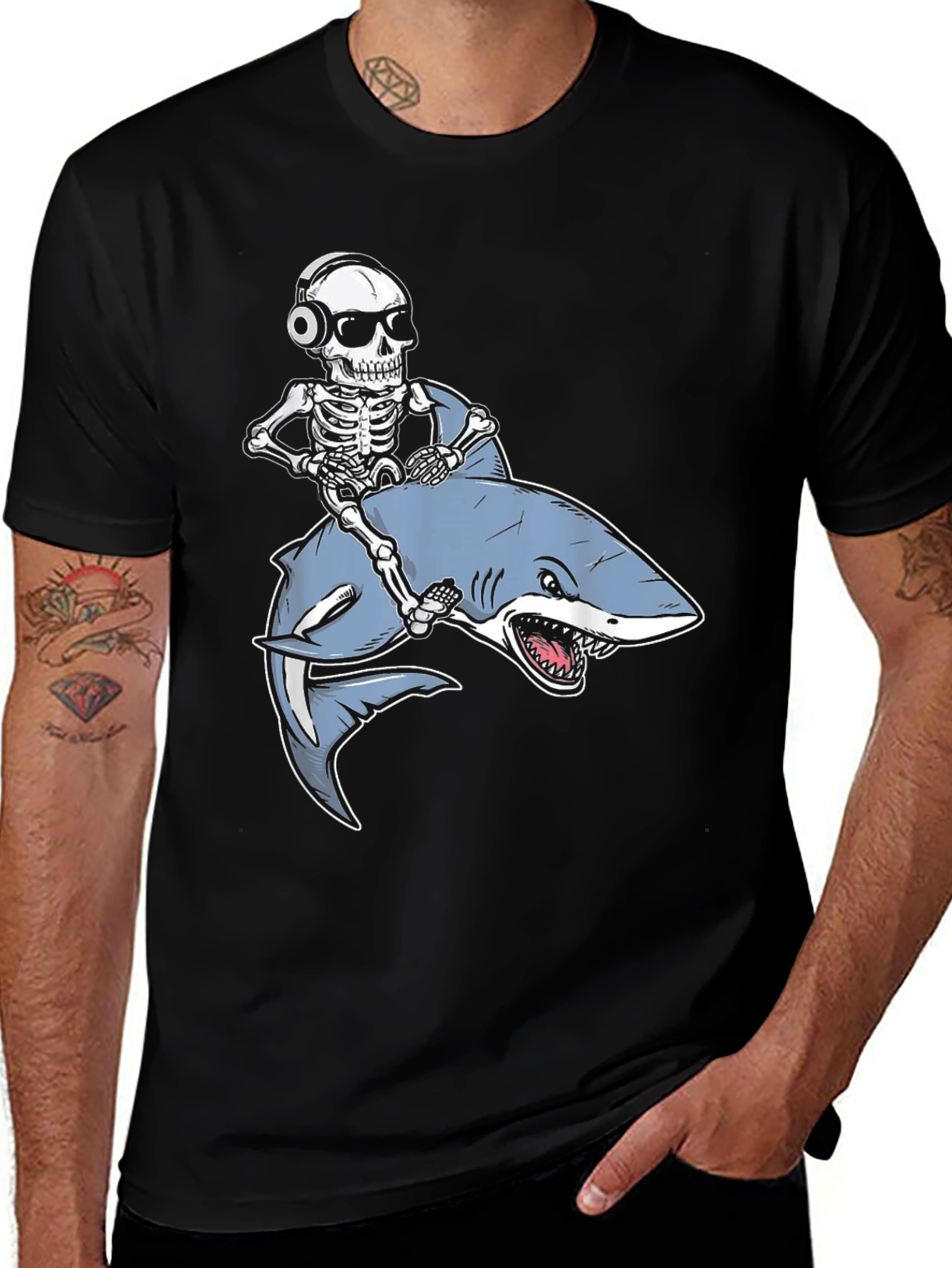 Variant 30 of Skeleton Riding Shark Graphic T-Shirt