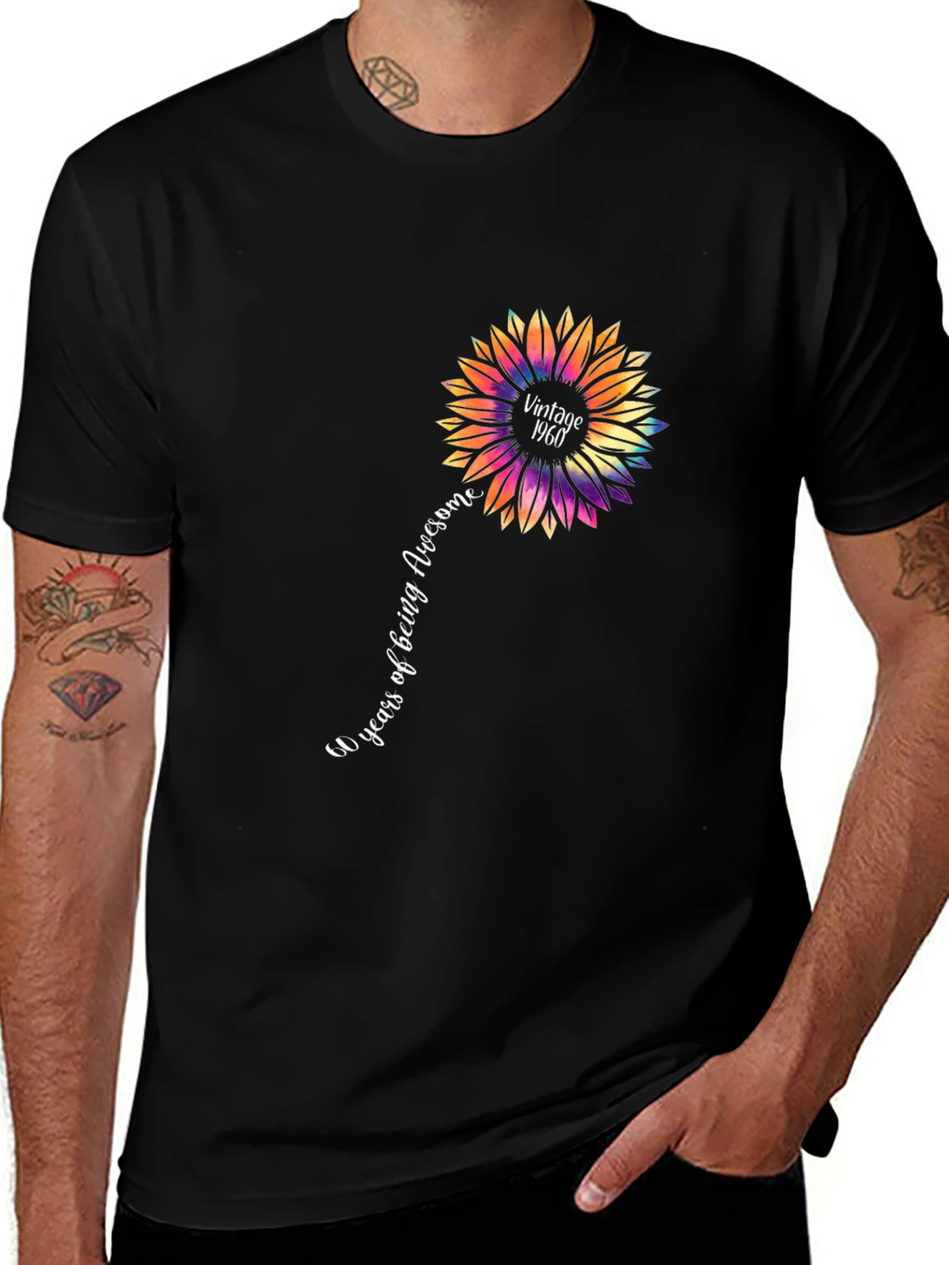 Vintage 1960 Sunflower Black T-Shirt
