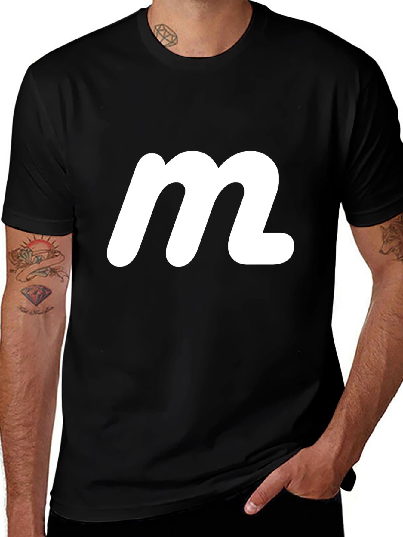 Black Minimalist Black Tee with White 'M' Logo main image