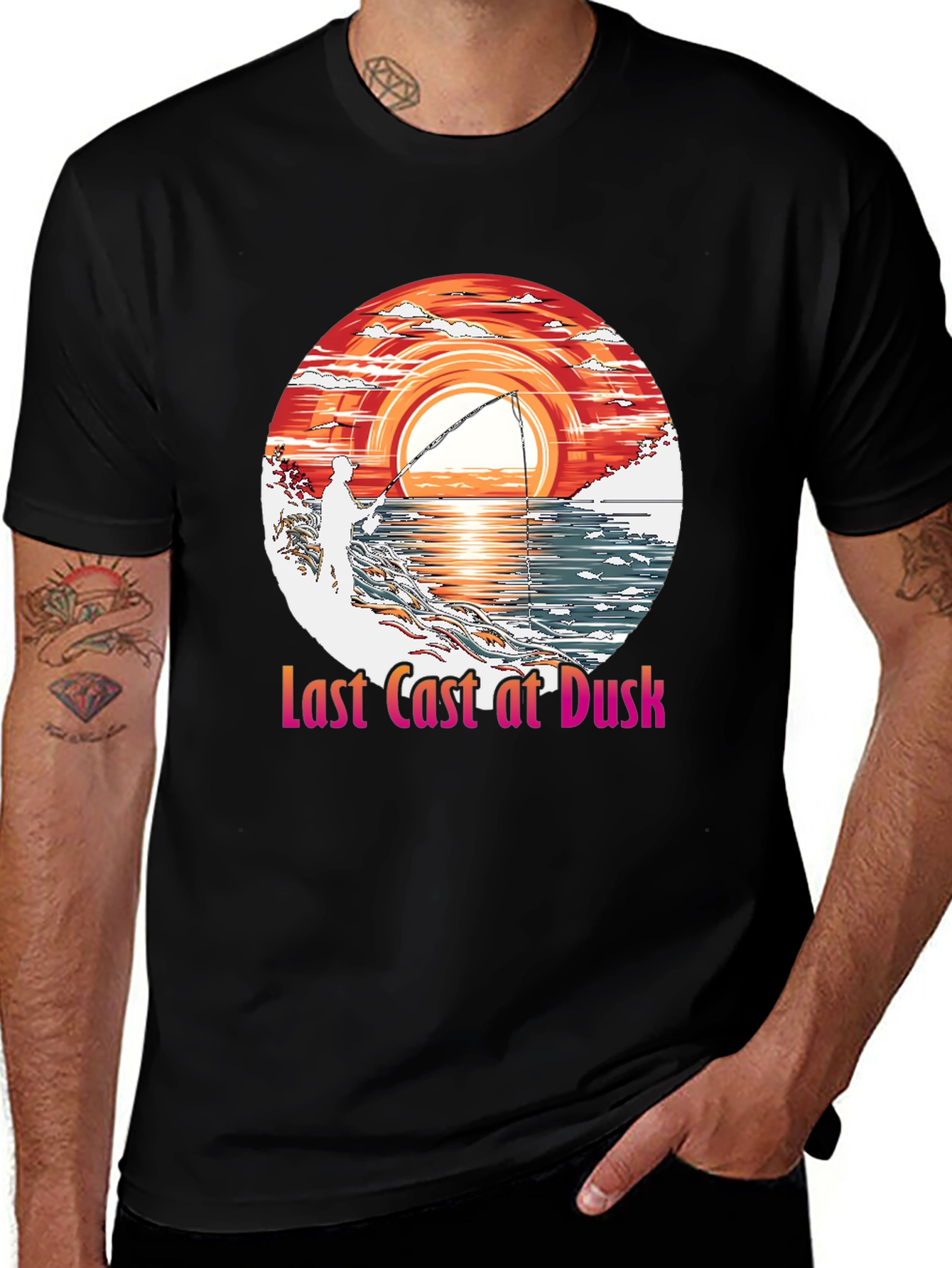 Variant 29 of Last Cast at Dusk Graphic Tee - Fishing T-Shirt