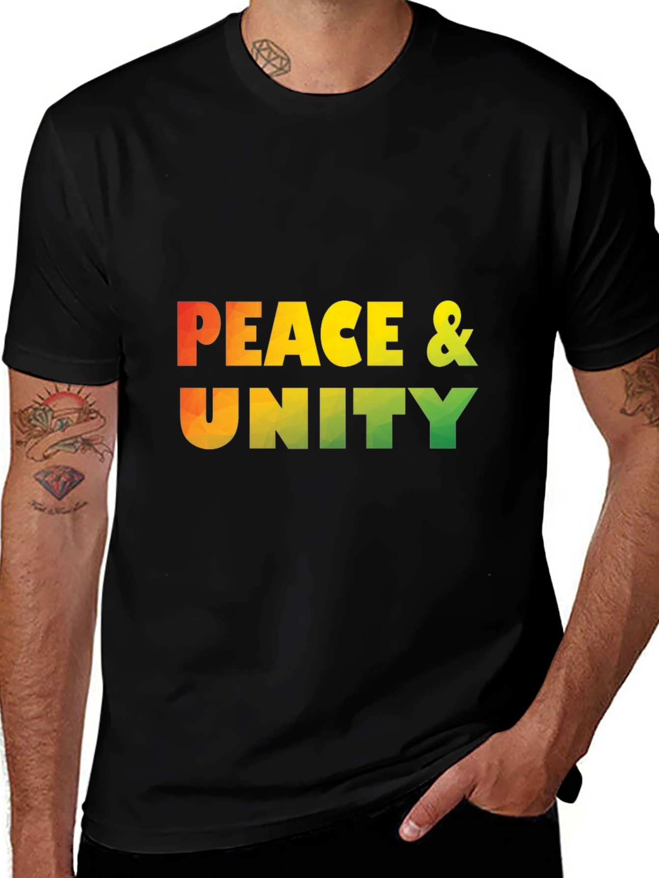 Variant 22 of Peace & Unity Graphic Print Black T-Shirt
