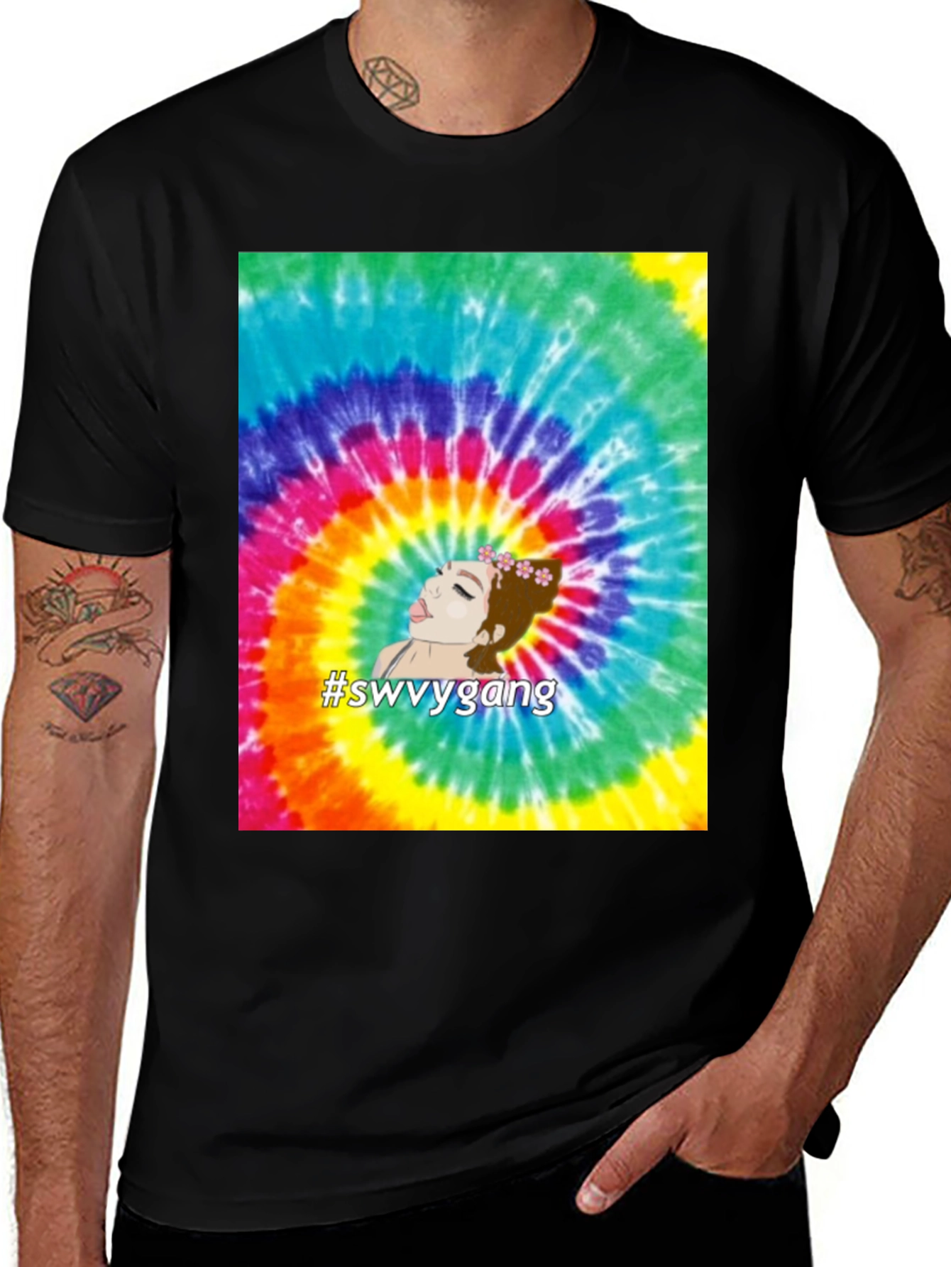 Black Tie-Dye Swvygang Graphic Tee - Casual Comfort main image