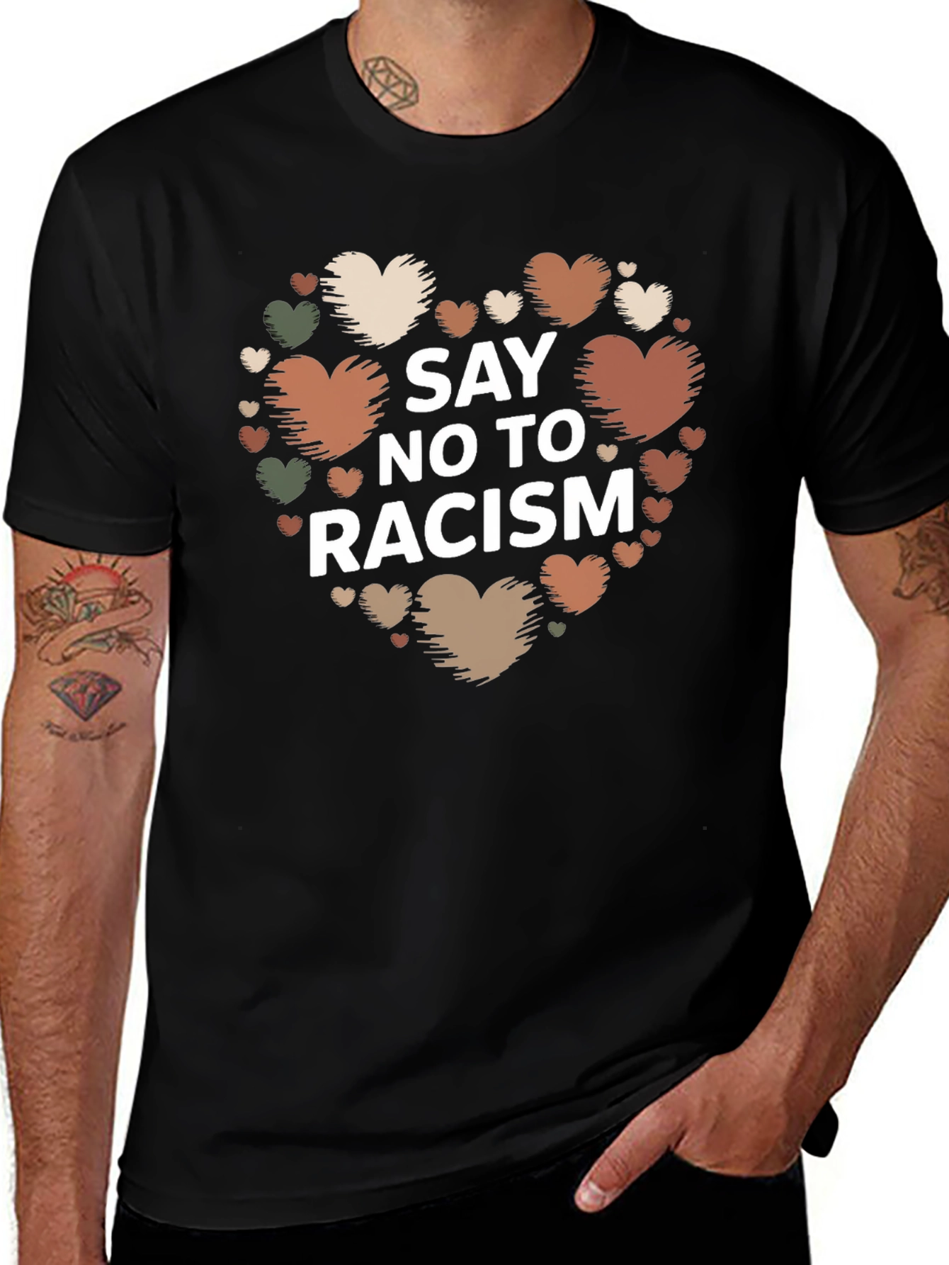 Variant 22 of Say No To Racism Heart Graphic Black T-Shirt