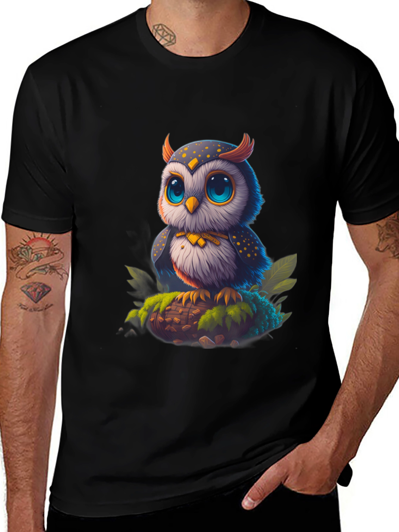 Variant 15 of Cute Cartoon Owl Black T-Shirt