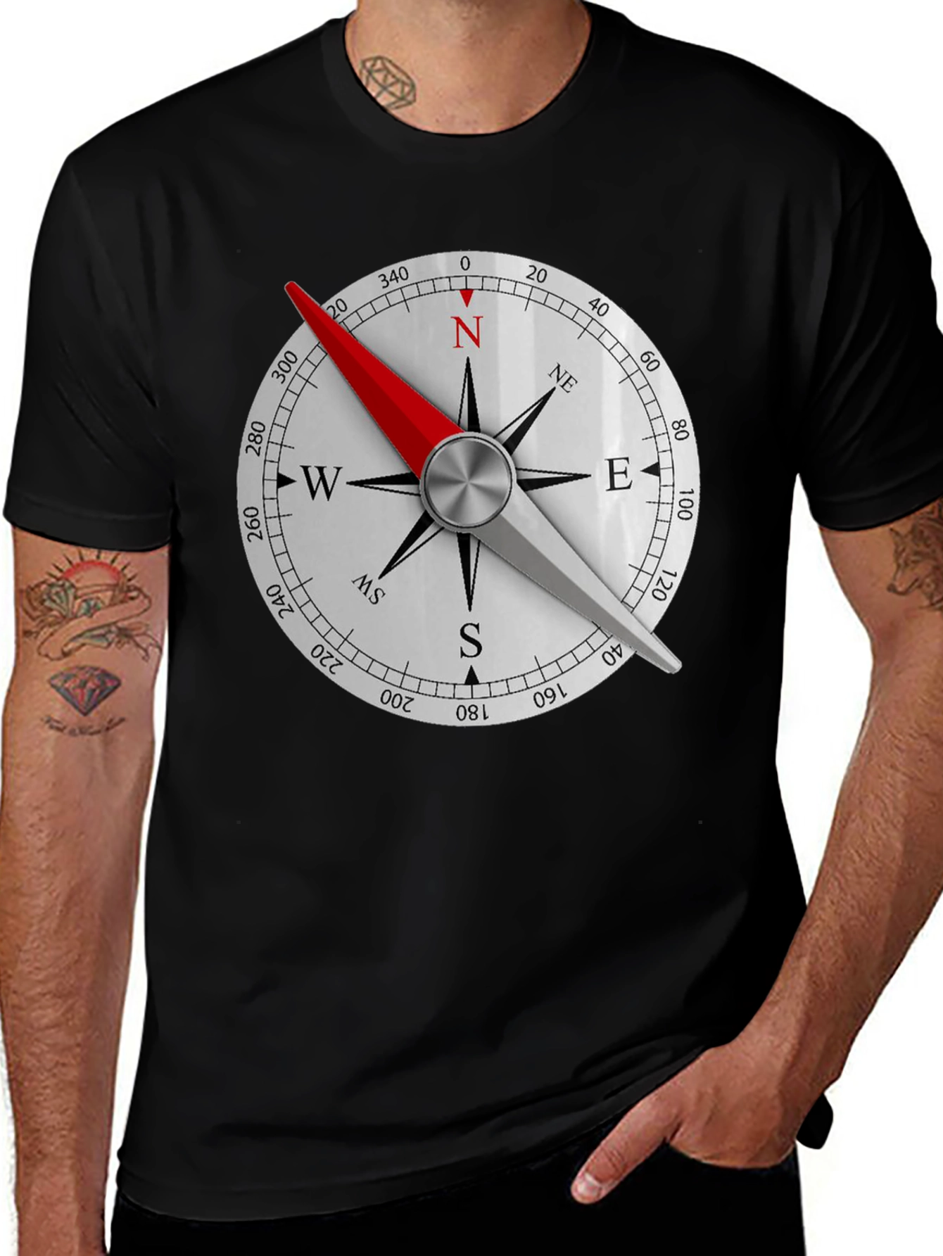 Variant 22 of Compass Rose Graphic Black T-Shirt