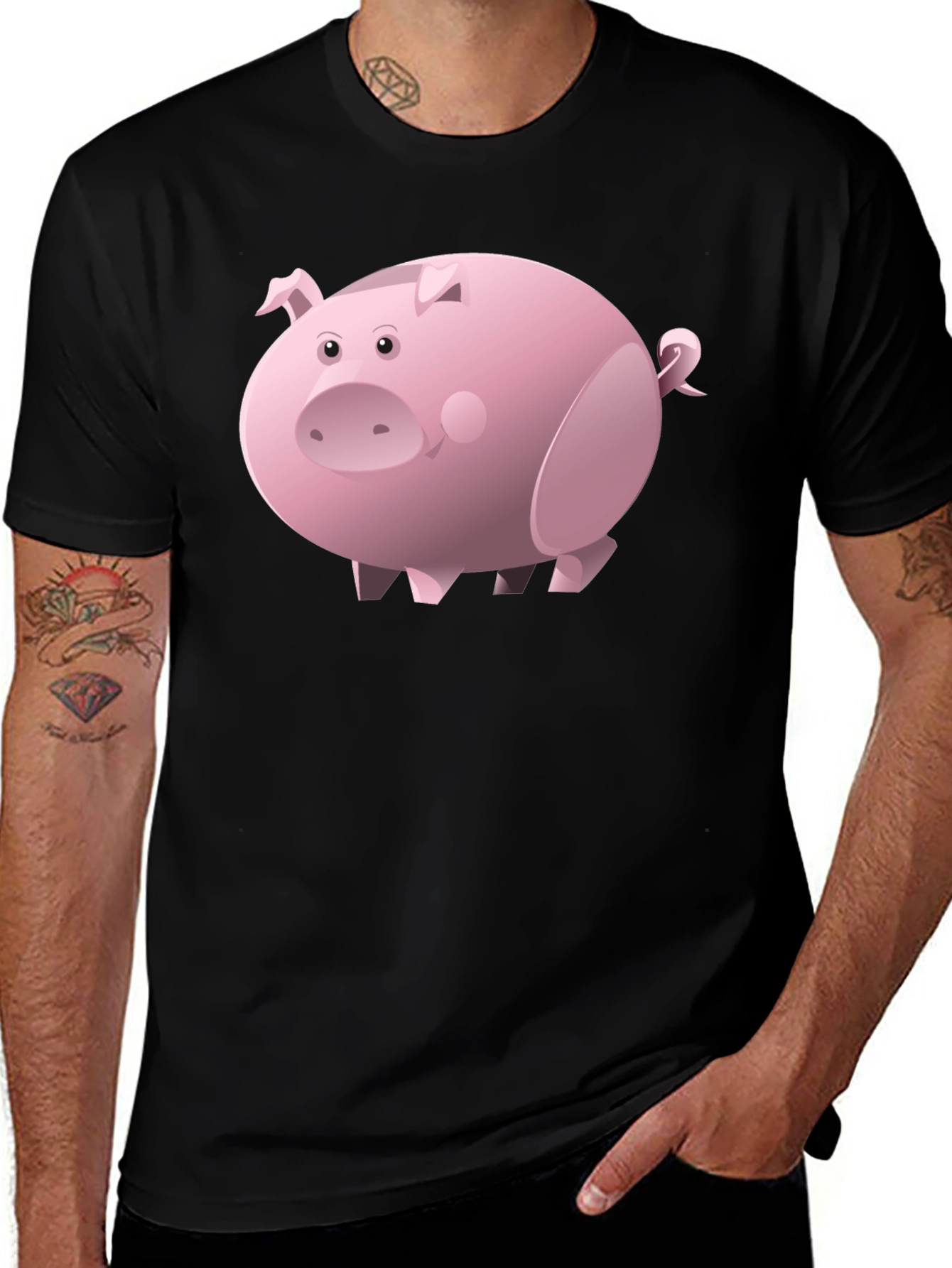 Variant 8 of Cartoon Pig Black T-Shirt | Unisex
