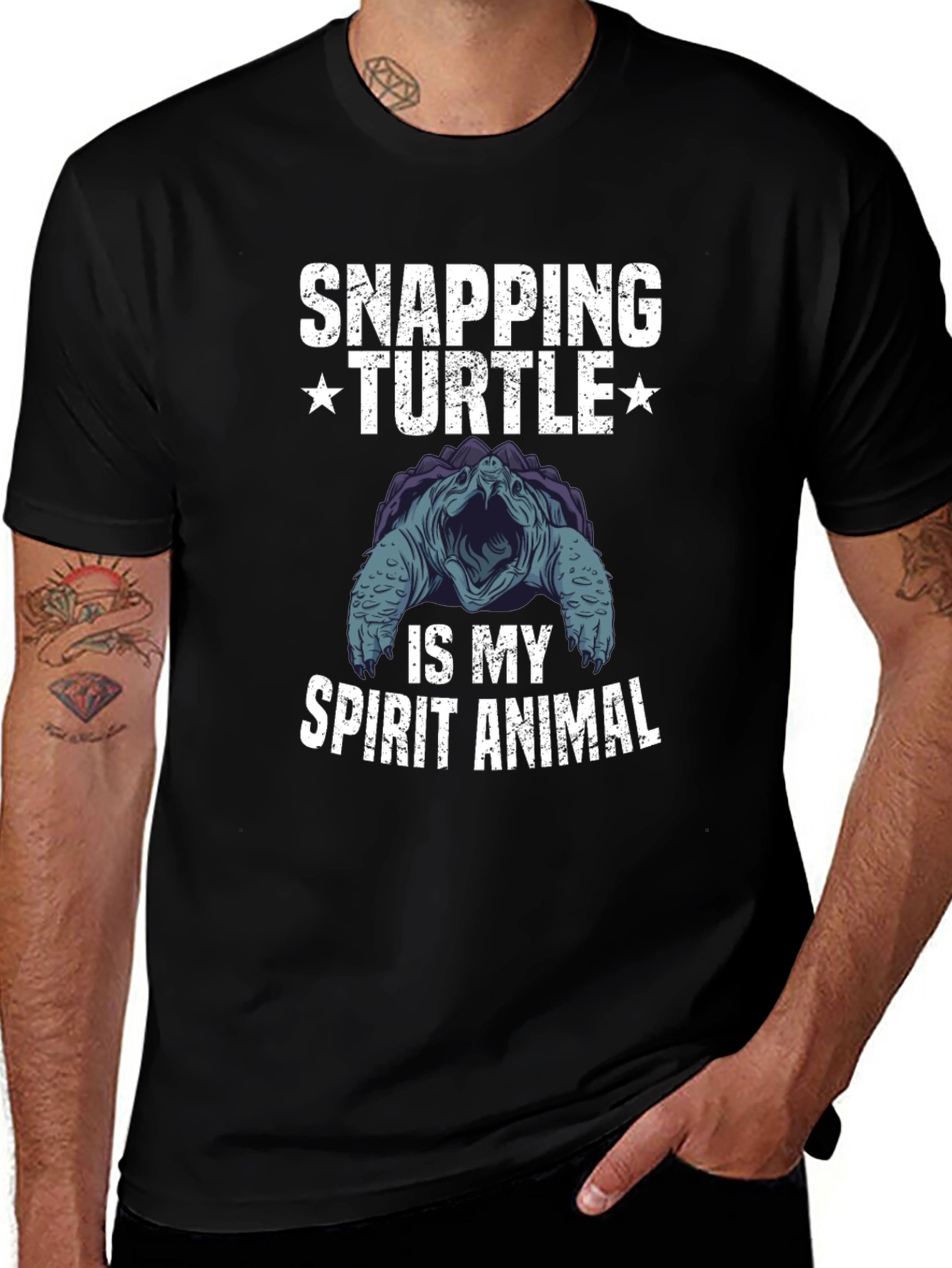 Variant 7 of Snapping Turtle Spirit Animal Graphic Tee - Black Cotton Blend
