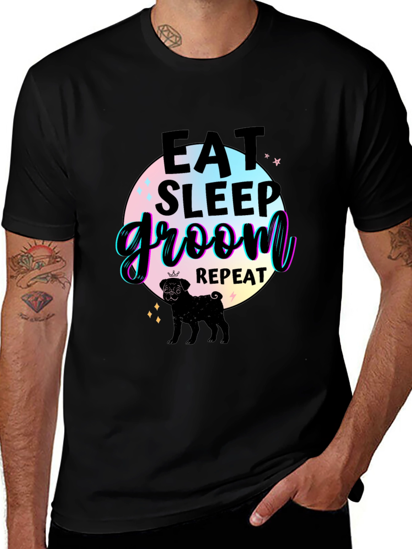 Variant 21 of Eat Sleep Groom Repeat Pug T-Shirt