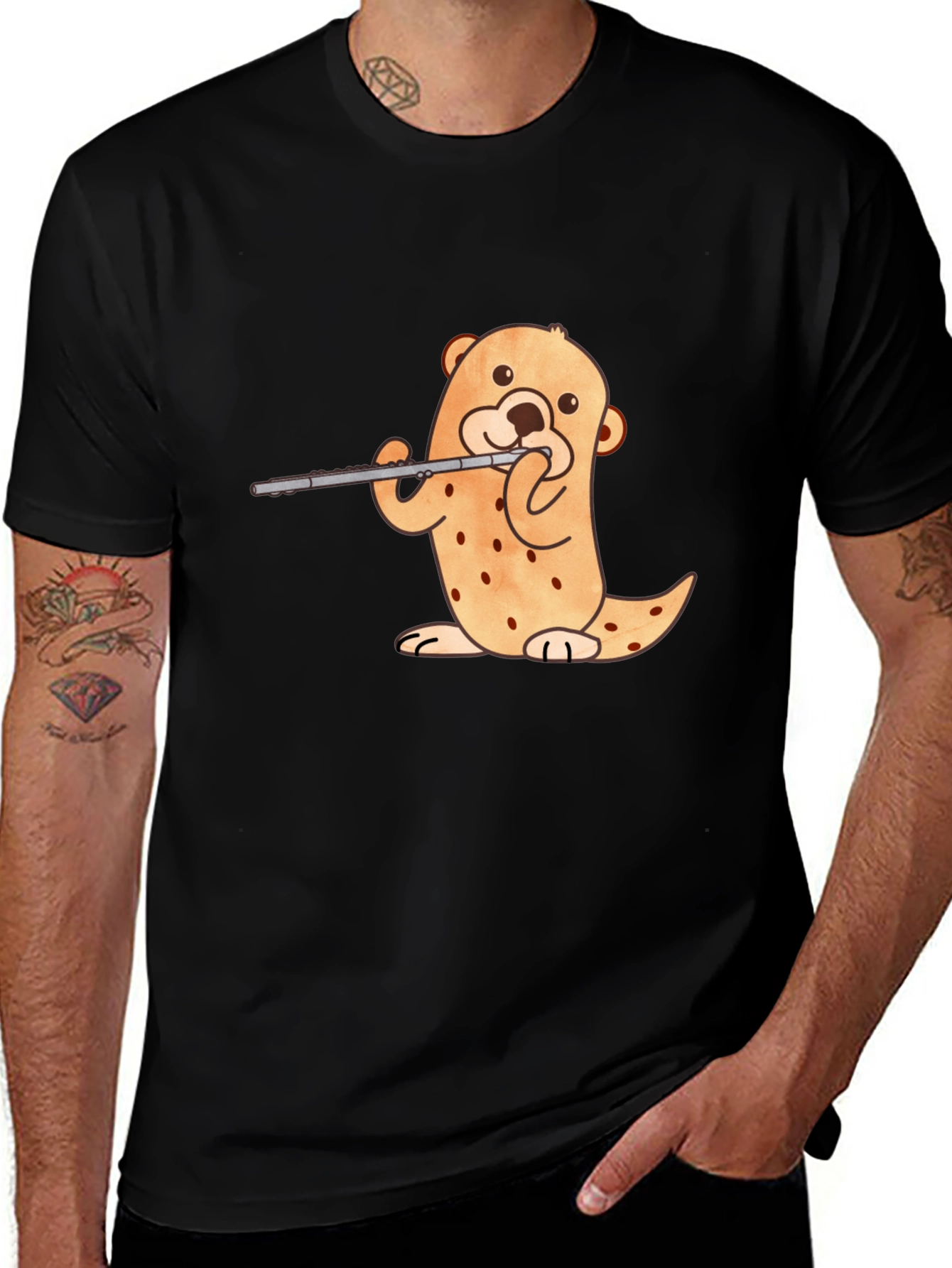 Variant 15 of Otter Flute Player Black T-Shirt