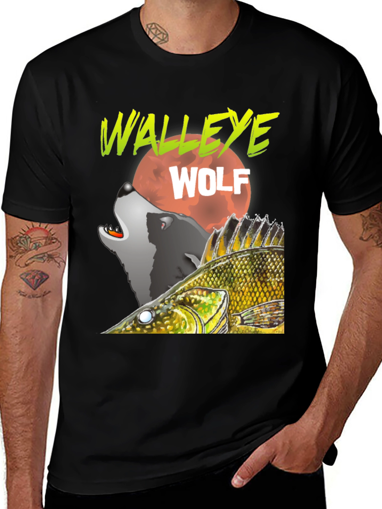 Variant 25 of Walleye Wolf Graphic T-Shirt - Black
