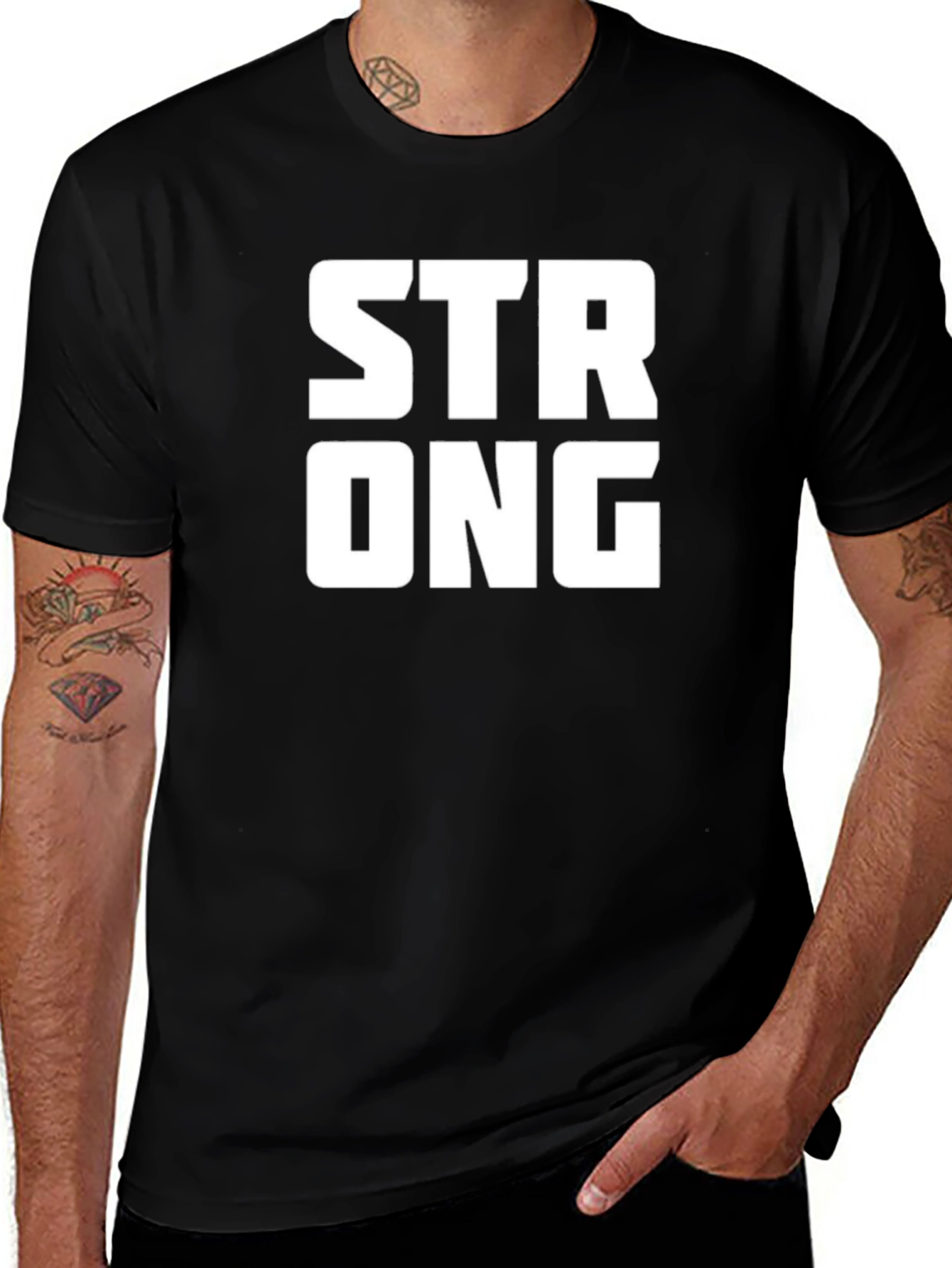 Variant 6 of Strong Graphic Print Men's Black T-Shirt