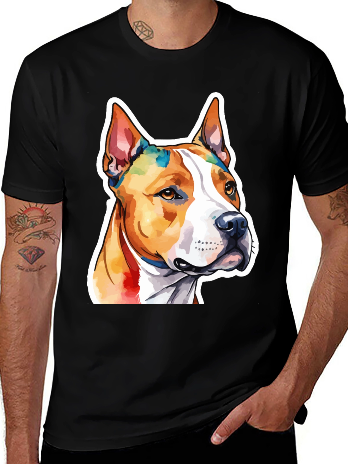 Dog Lover's T-Shirt: Pitbull Watercolor Art