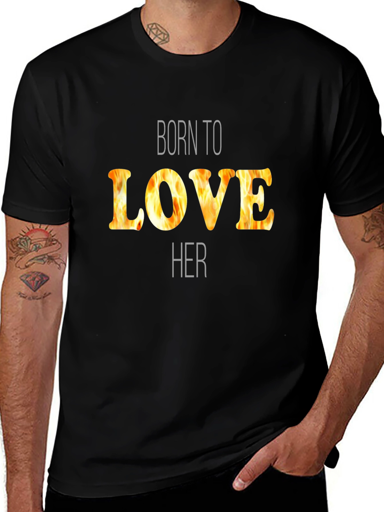 Variant 20 of Born To Love Her Flame Graphic Black T-Shirt