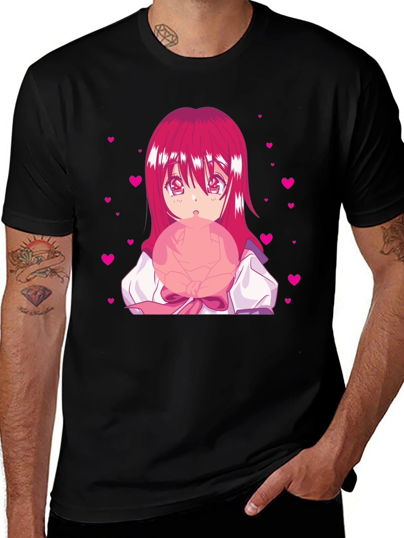 Anime Girl Bubblegum Black T-Shirt