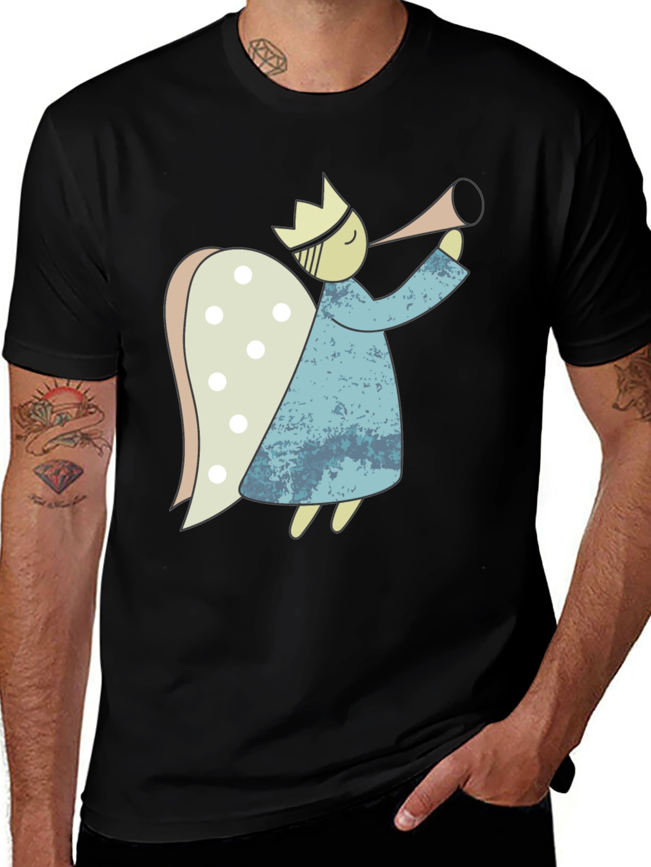 Variant 18 of Angel Graphic Tee - Black Cotton Casual Shirt