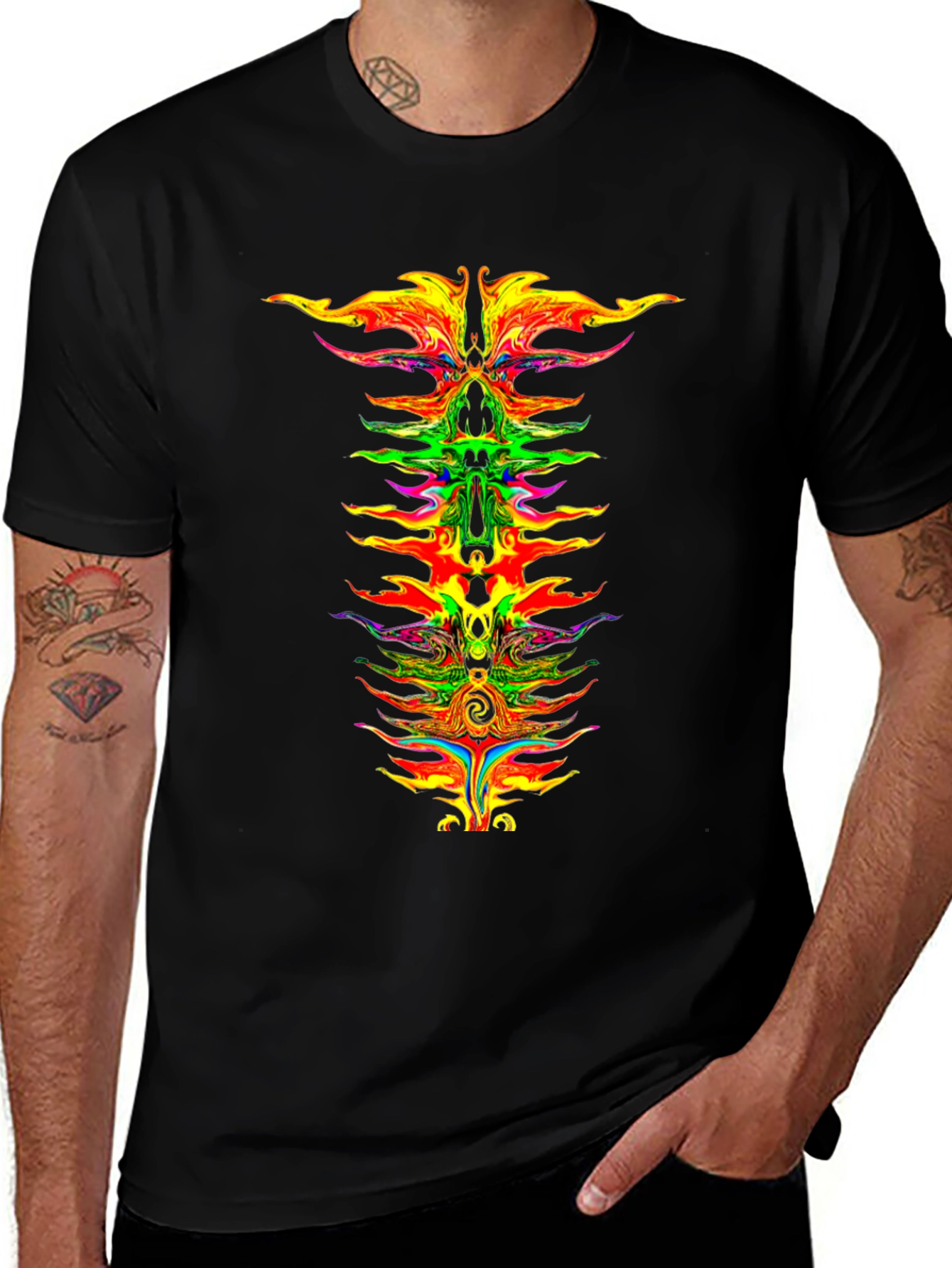 Variant 13 of Psychedelic Spine Graphic Tee - Unique Colorful Design