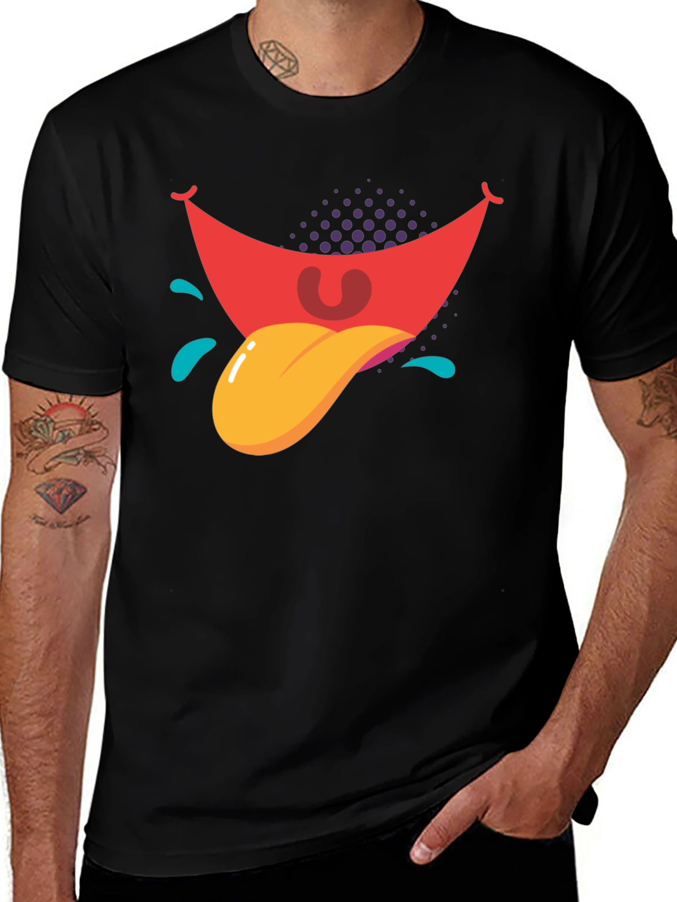 Variant 14 of Cartoon Tongue Graphic Black T-Shirt