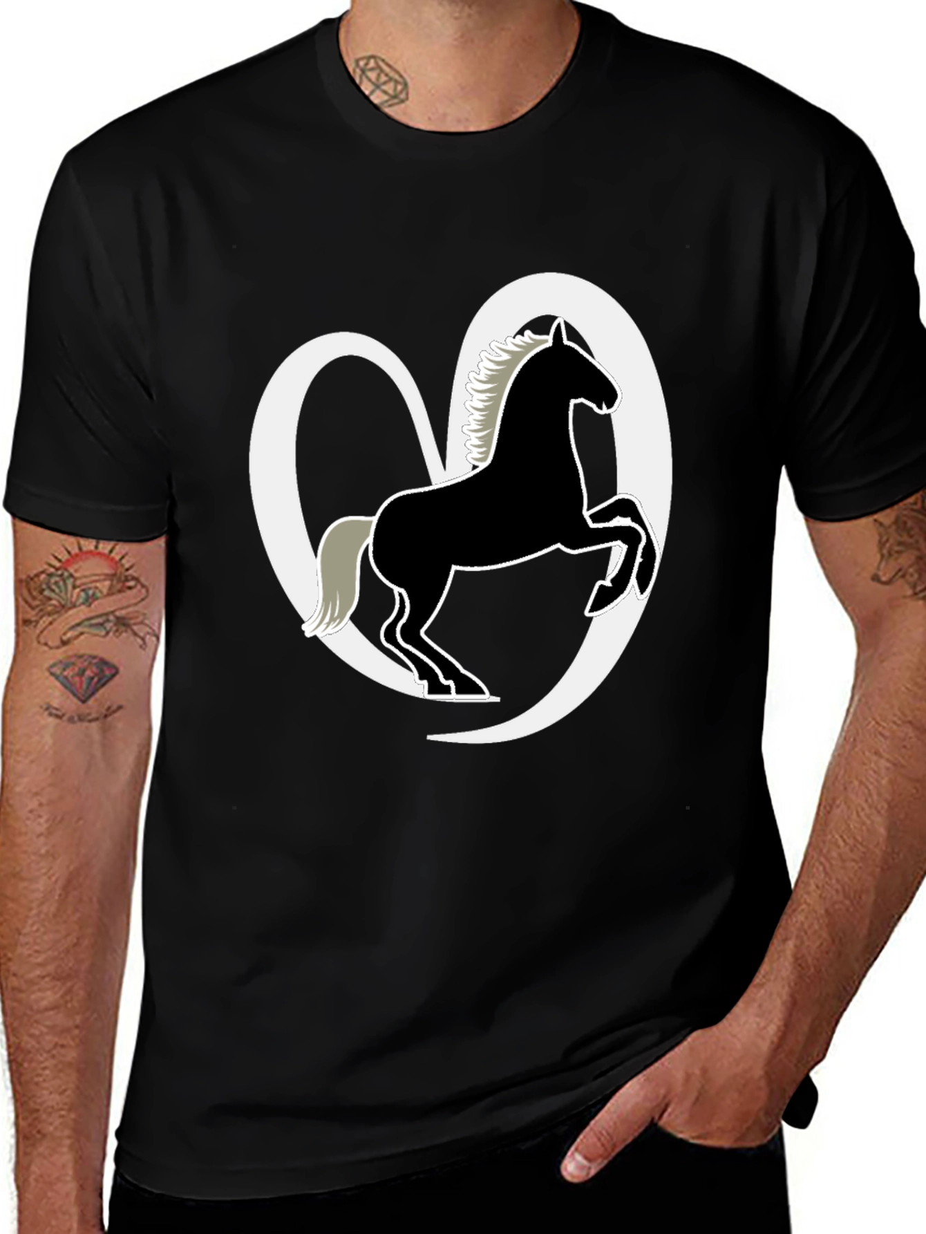 Variant 14 of Horse Lover's Tee - Black Cotton Blend Shirt