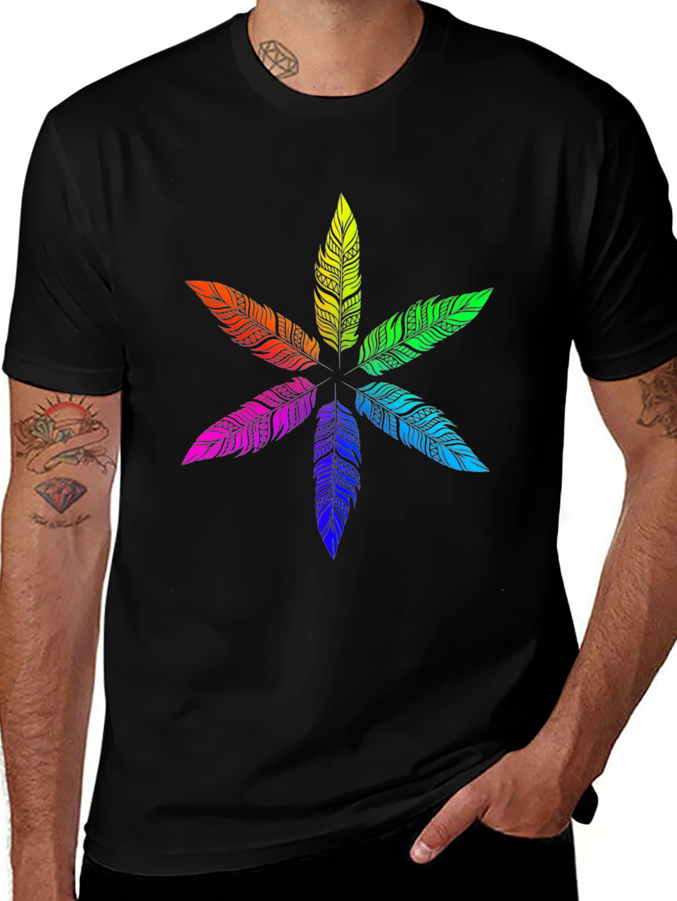 Variant 6 of Rainbow Feather Mandala Black T-Shirt