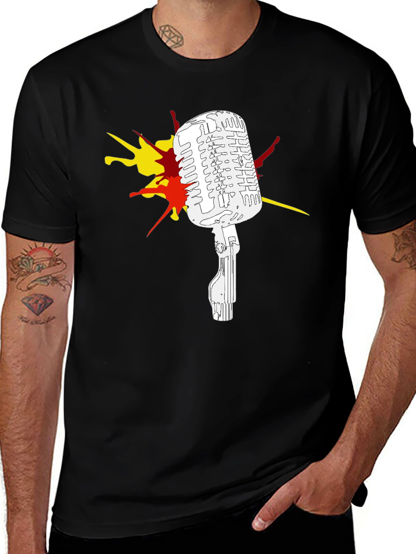 Variant 29 of Vintage Microphone Graphic Tee - Black Cotton Shirt