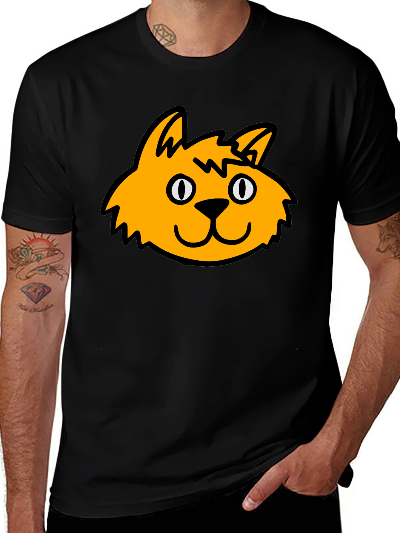 Variant 10 of Cool Cat Face Graphic Black T-Shirt