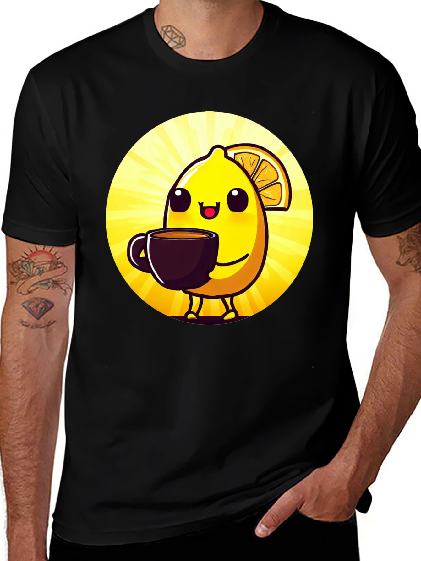 Variant 10 of Cute Lemon Cartoon Graphic Black T-Shirt