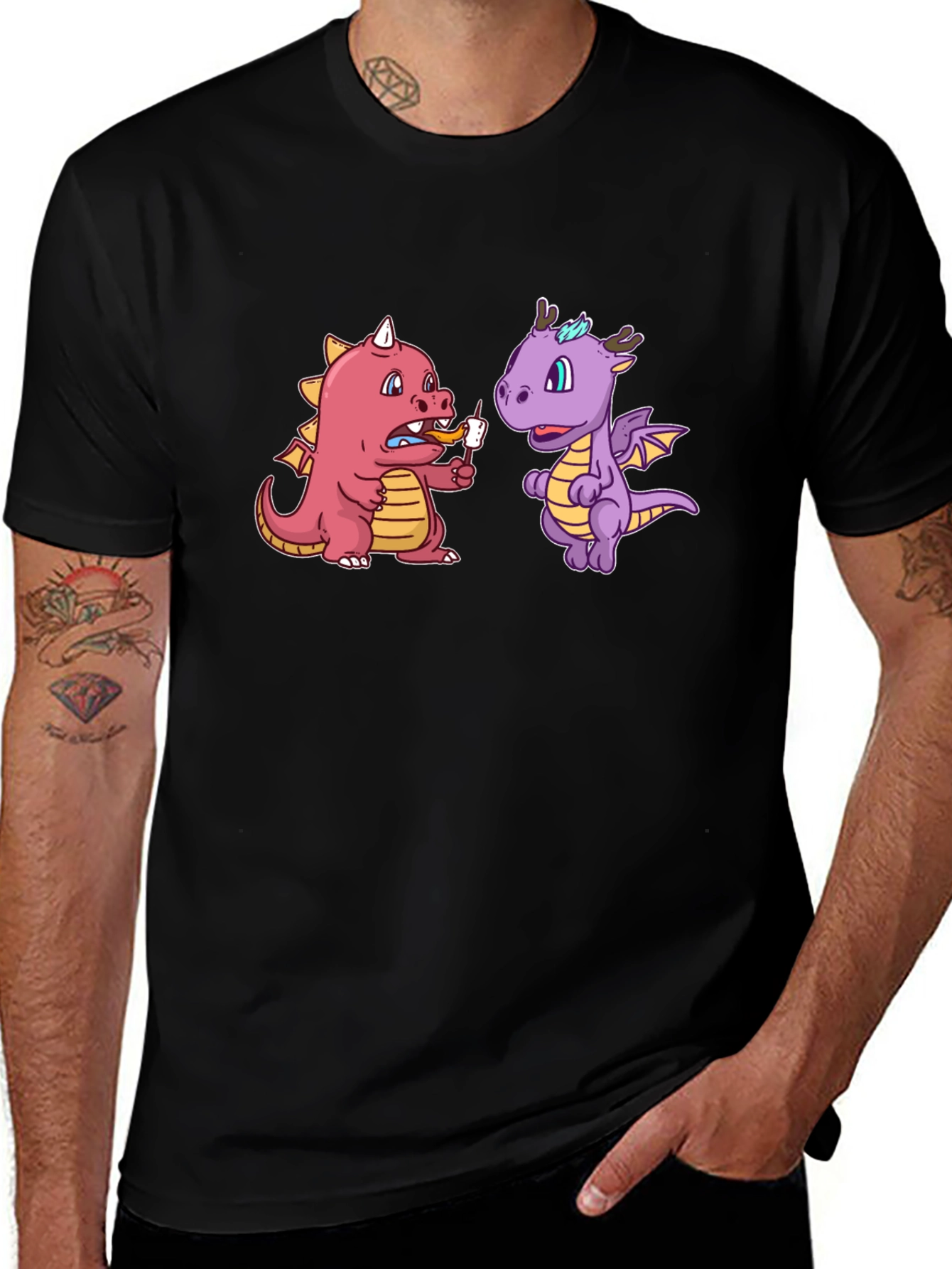 Cartoon Dragon T-Shirt Funny Dragon Eating Marshmallow Tee