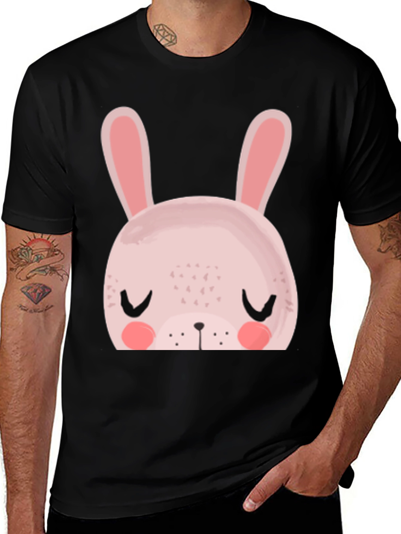 Variant 24 of Cute Bunny Graphic Black T-Shirt