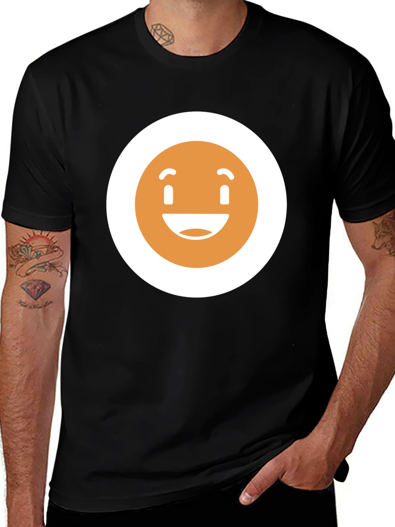 Variant 4 of Happy Face Graphic Tee - Black Crew Neck T-Shirt