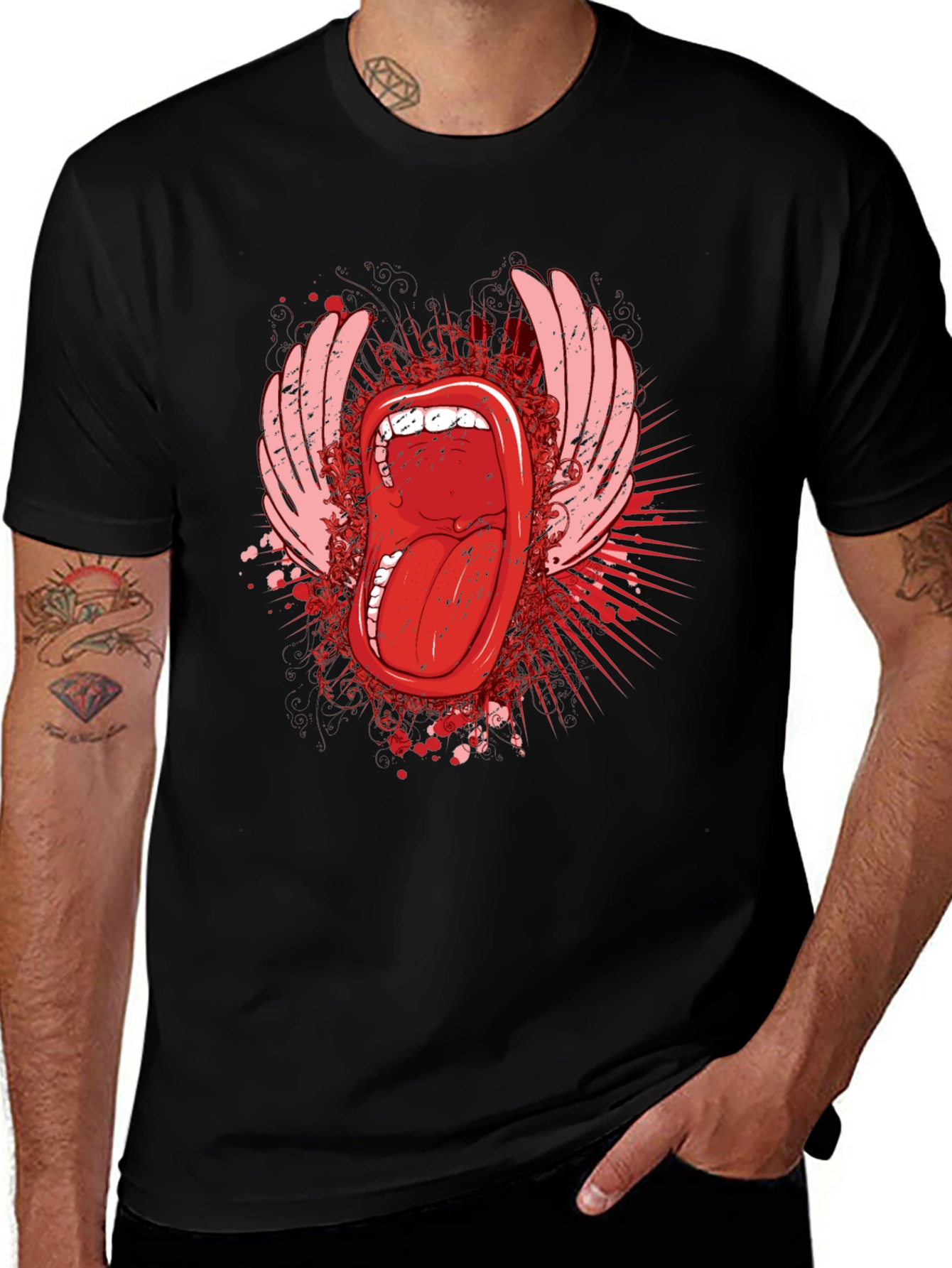 Variant 28 of Edgy Graphic Tee - Open Mouth & Wings