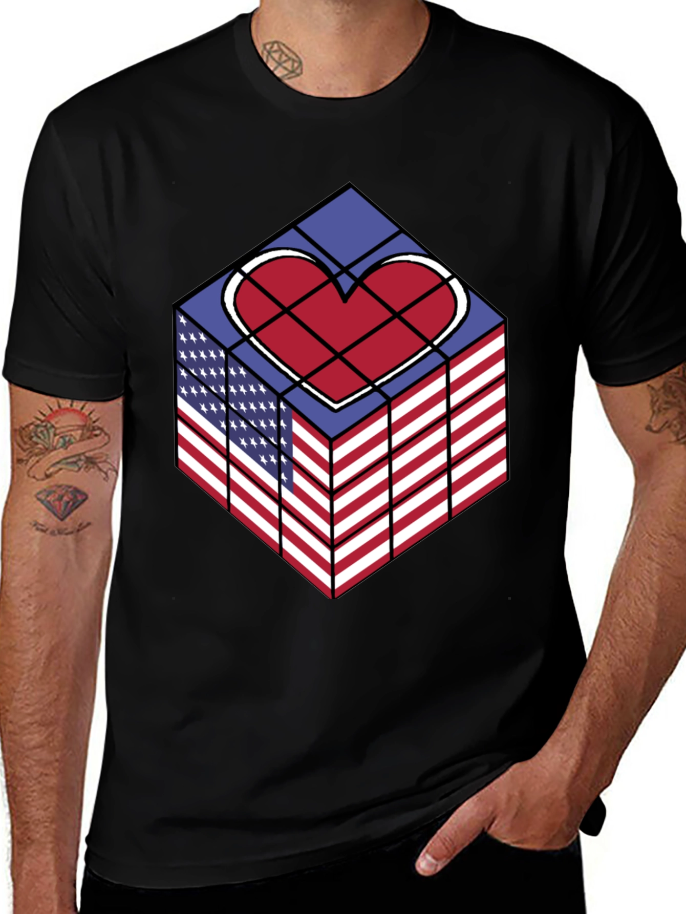 Variant 13 of Patriotic Heart Cube Graphic Tee - USA Pride Shirt