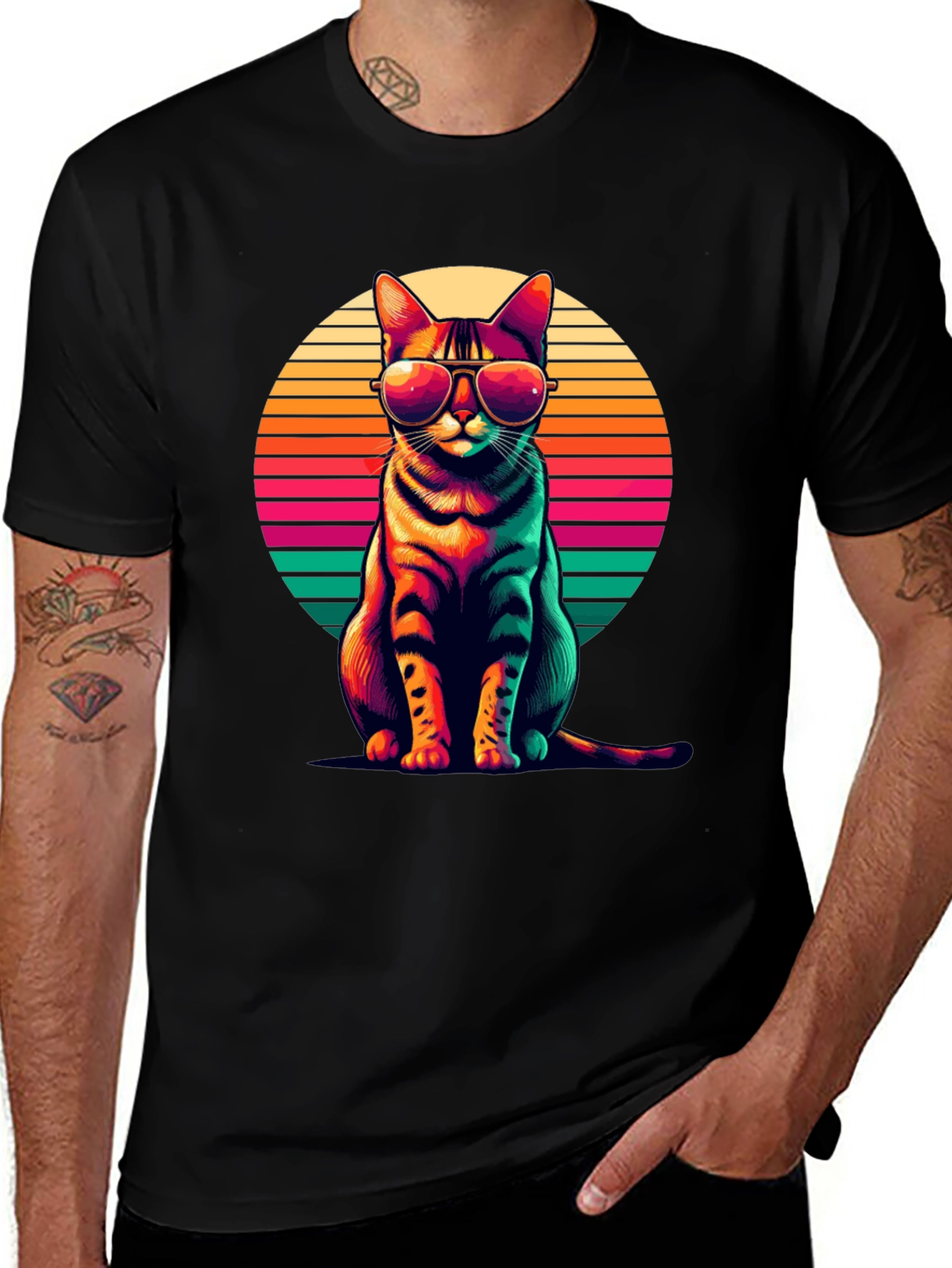 Variant 30 of Cool Cat Retro Sunset T-Shirt