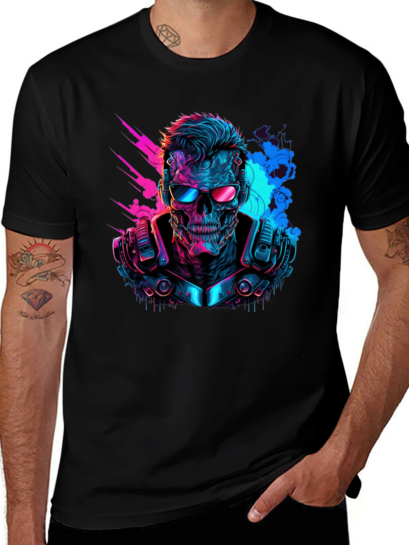 Variant 28 of Cyberpunk Skull T-Shirt - Neon Techwear