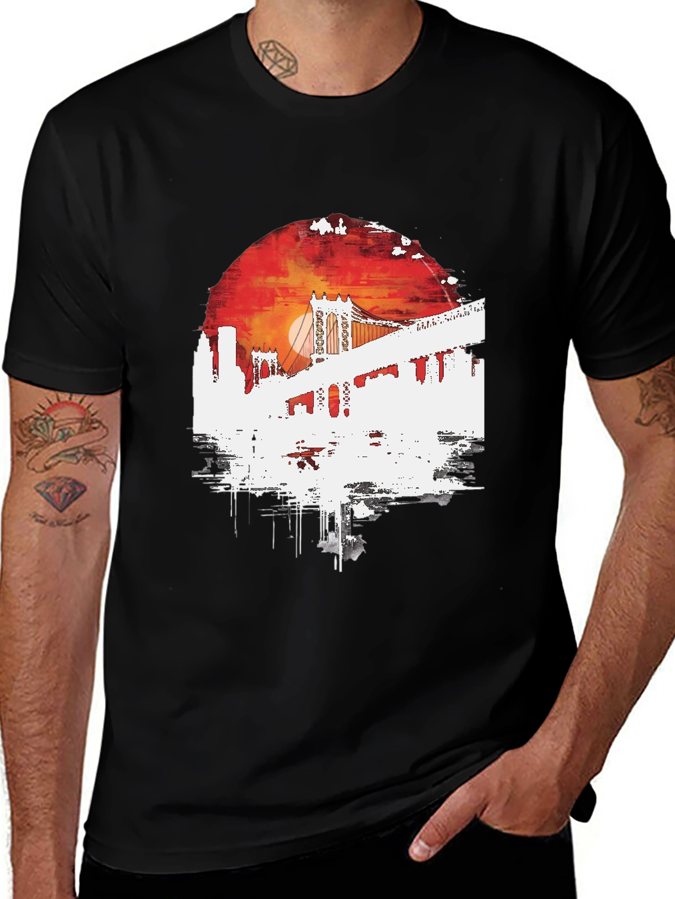 Variant 18 of Sunset Cityscape Graphic Tee - Black