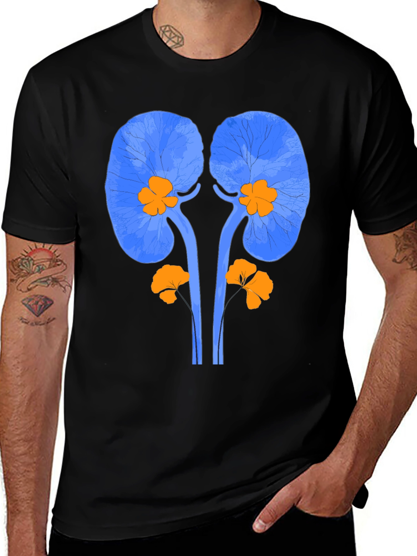 Variant 4 of Unique Kidney & Floral Graphic Tee - Black